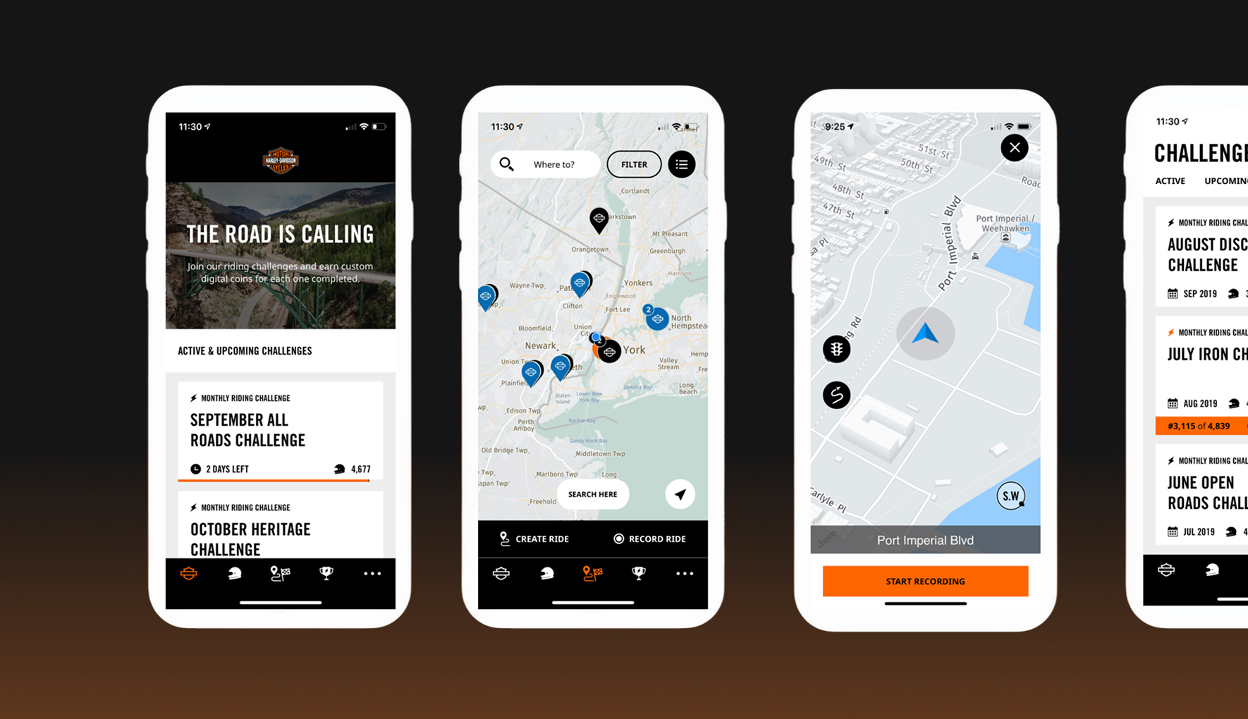 Harley-Davidson Ride App screens